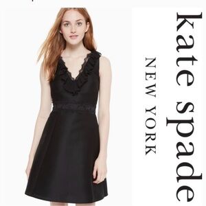 Kate Spade Lace Mikado Dress in Black Size 2 Fancy Cocktail Ruffle V Neck